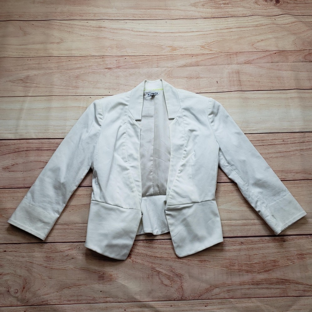 Express Blazer Womens 0 White Lined Collared‎ Open Front Pockets Slim Fit